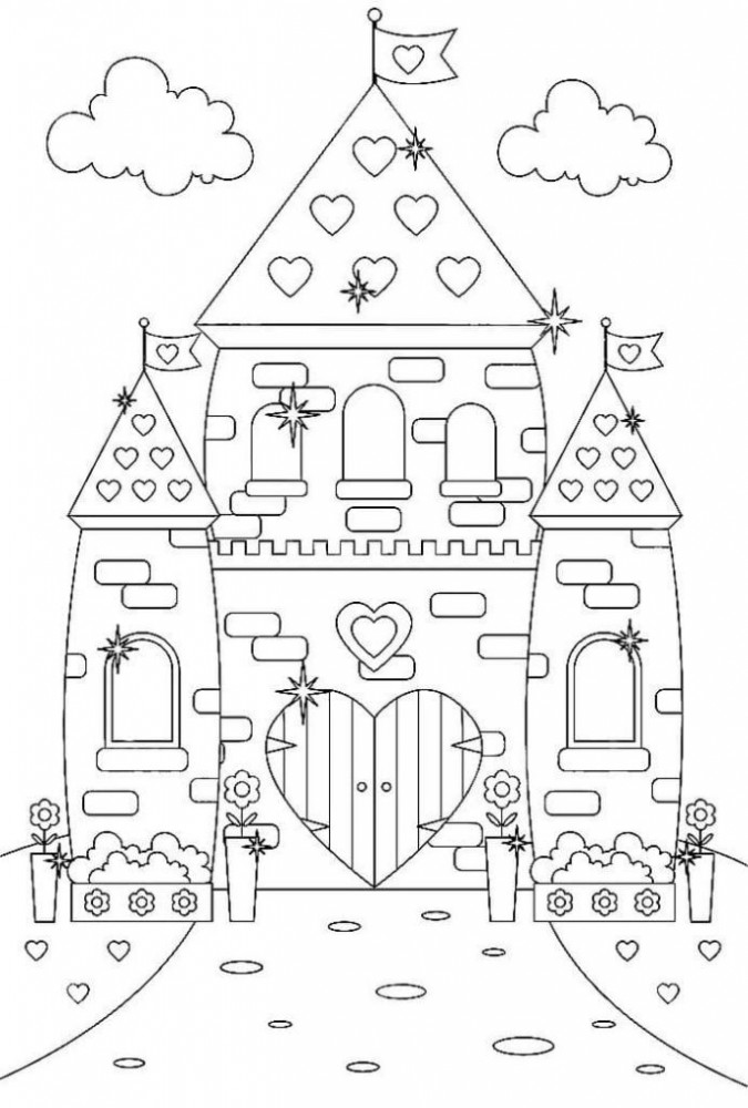 Раскраска Замок и Дворец принцессы и рыцаря для детей распечатать бесплатно