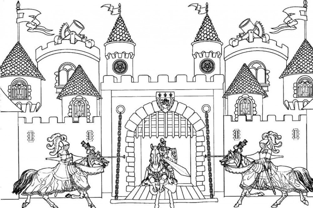 Рыцари сражаются возле замка