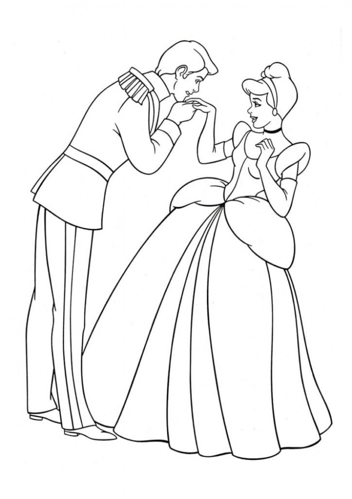 Раскраска Принцесса и принц на балу распечатать беслатно