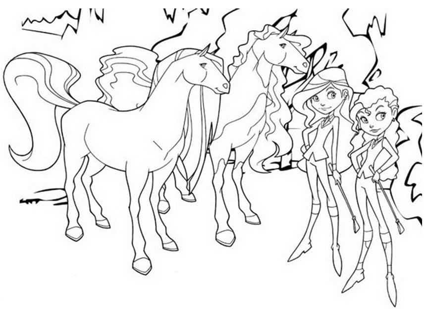 Раскраска Девушка с лошадью распечатать - Лошади и пони