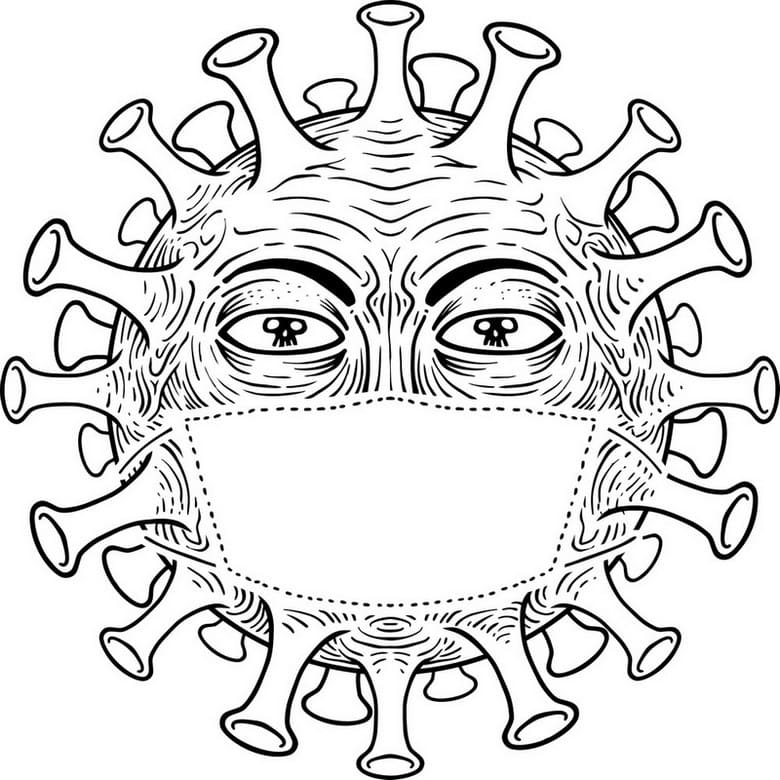 Страшный вирус Коронавирус в защитной маске.