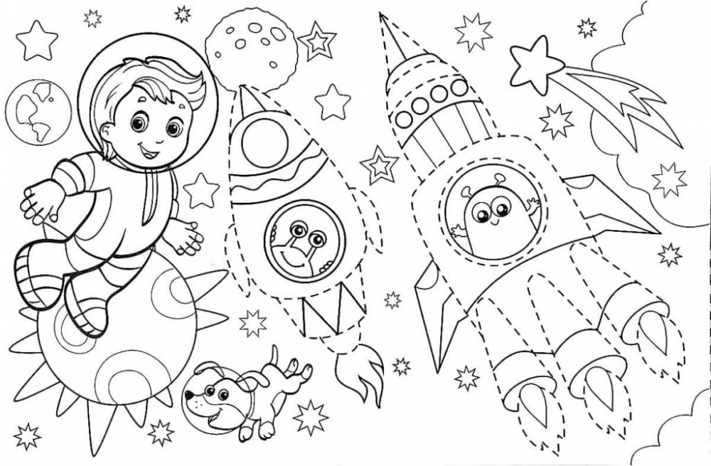 Космос — раскраска для детей. Распечатать бесплатно.