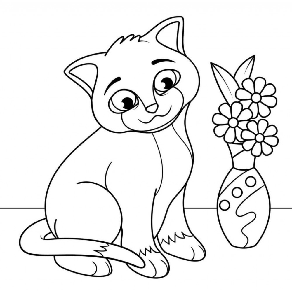 Котенок возле вазы с цветами