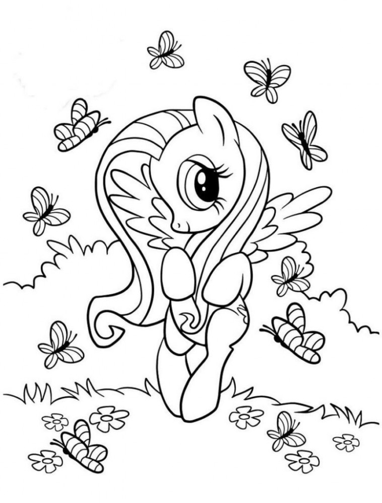 Пони и бабочки на весеннем лугу