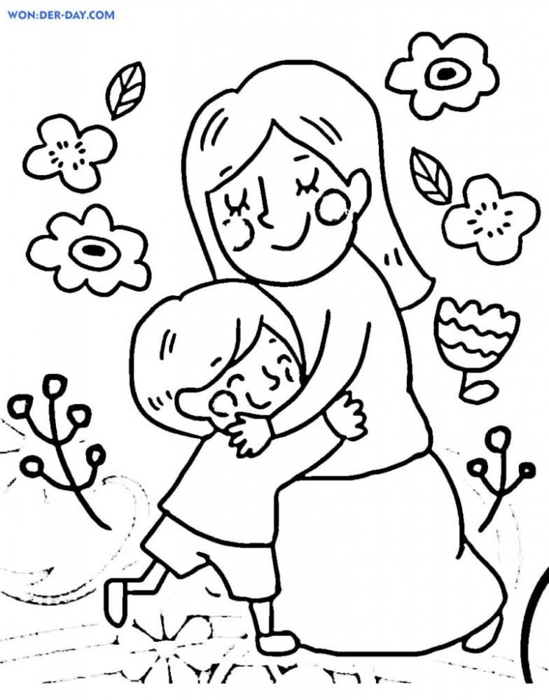 Раскраска Мама с сыном