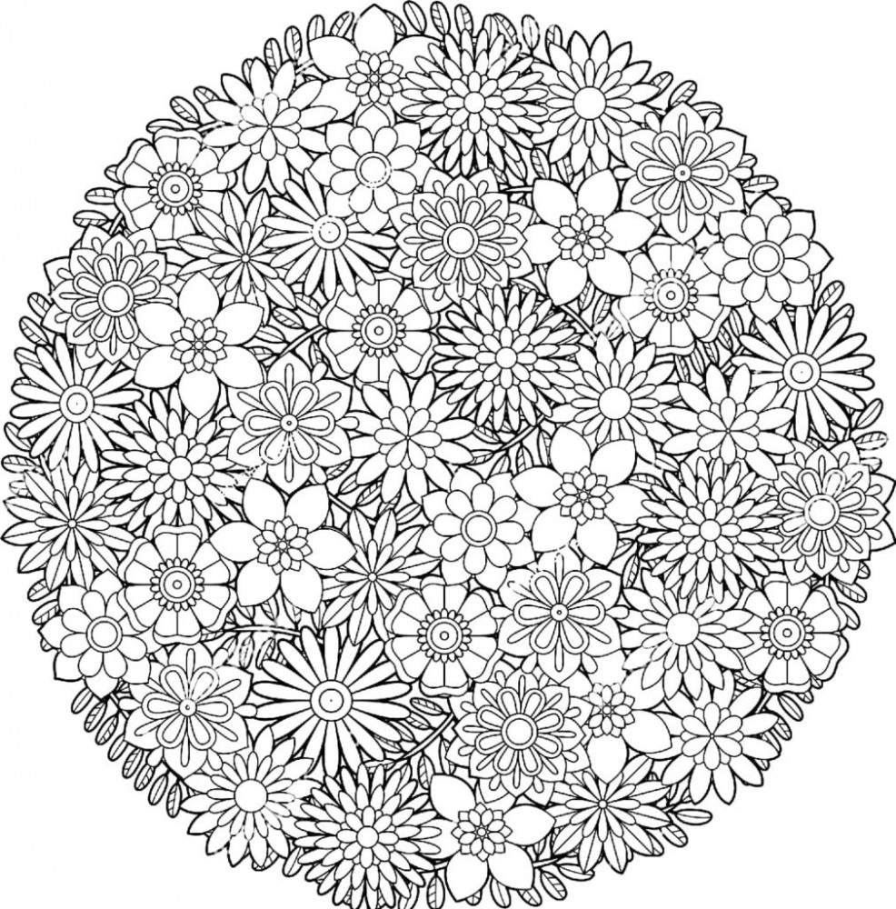 Сложная раскраска с цветами в круге