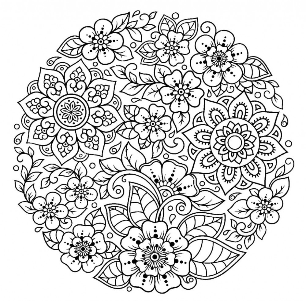 Раскраска Цветы в круге: распечатать бесплатно, скачать