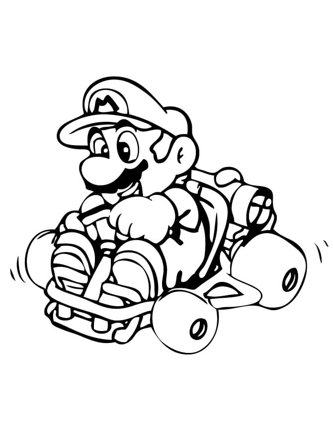 Водопроводчик Марио мчится на своем автомобильчике по скоростной трассе.