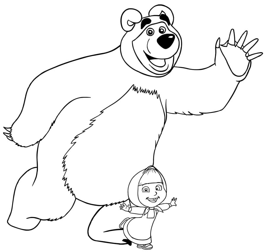 Раскраска Маша и медведь. Распечатать картинки для девочек бесплатно.