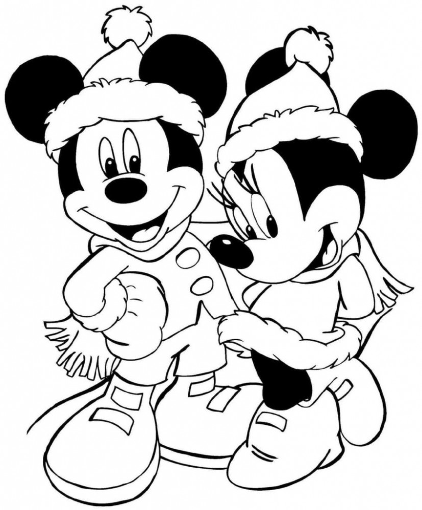 Микки и Минни Маус с зимней одежде