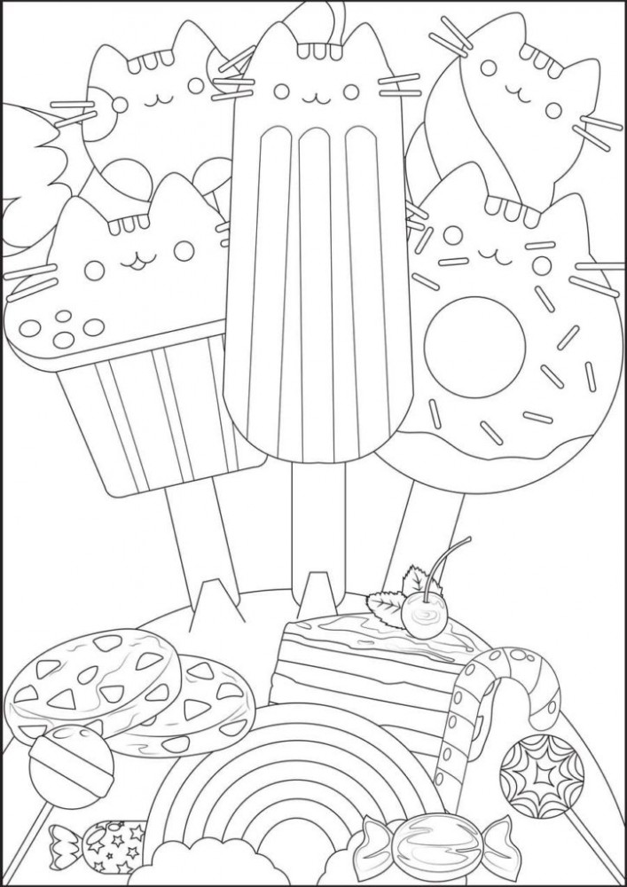 Мороженое, пирожное и пончики в виде котиков.