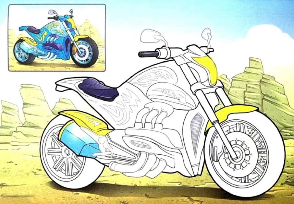 Здесь вам осталось раскрасить только сам мотоцикл.