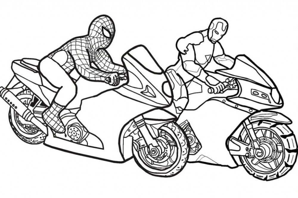 Раскраска Человек Паук на мотоцикле