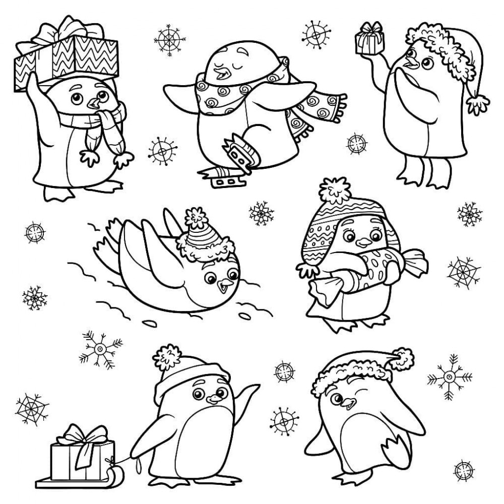 Веселые пингвины радуются зиме