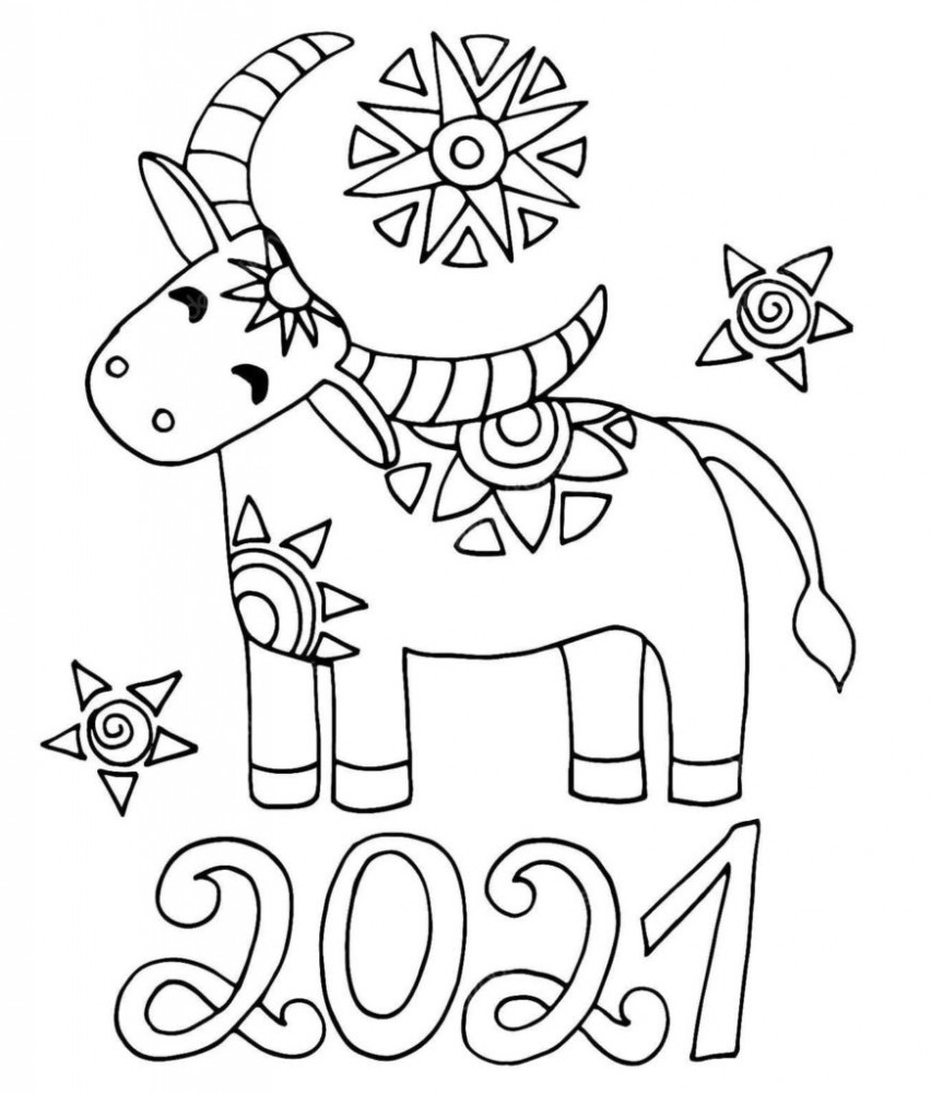 Раскраска Бык с узорами 2021