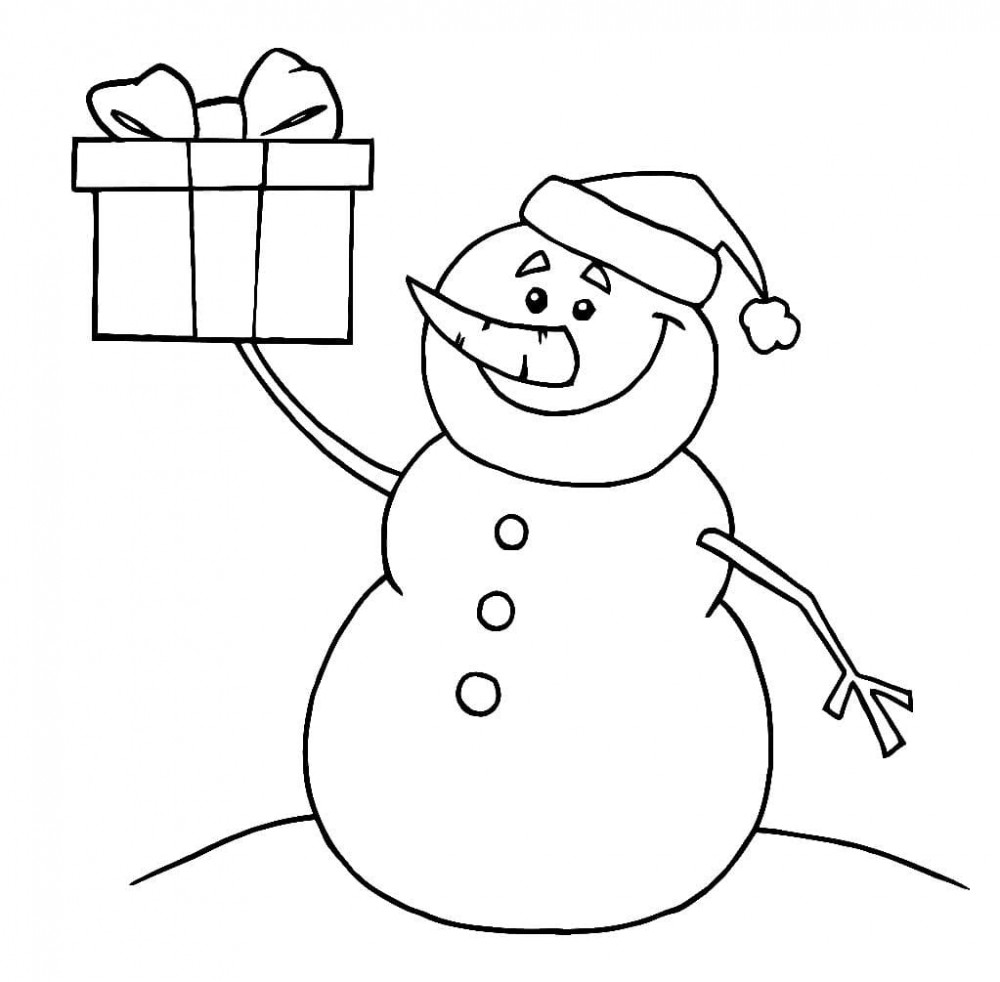 Снеговик держит подарок
