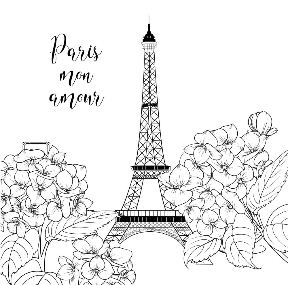 Раскраска Париж Эйфелева башня