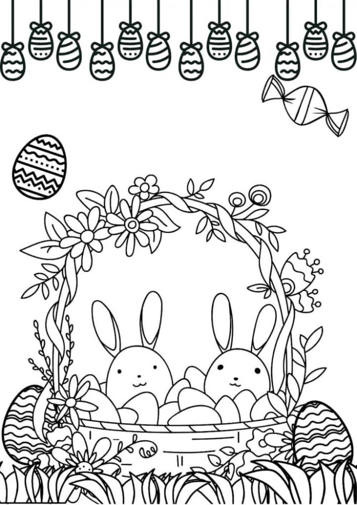 Зайцы в корзинке с яйцами