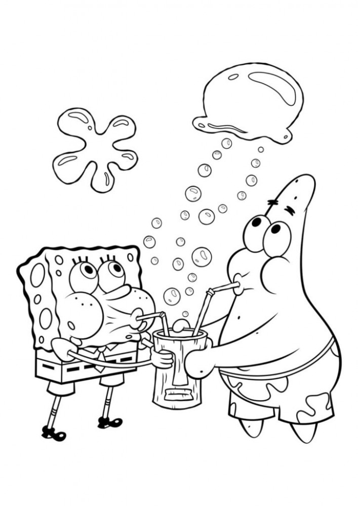 Патрик и Губка Боб пьют лимонад