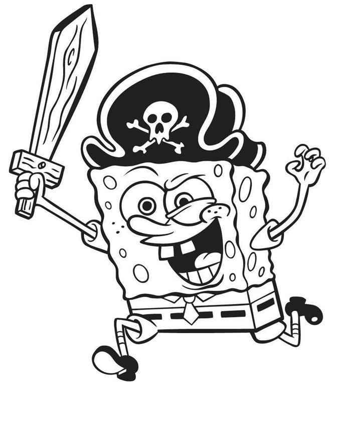 Губка Боб путешествует по морскому дну, переодевшись пиратом.