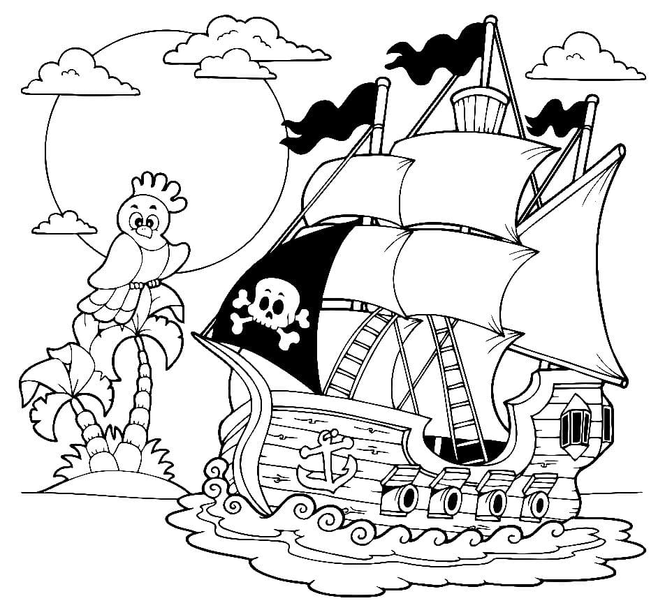Пиратский корабль причалил к берегу.