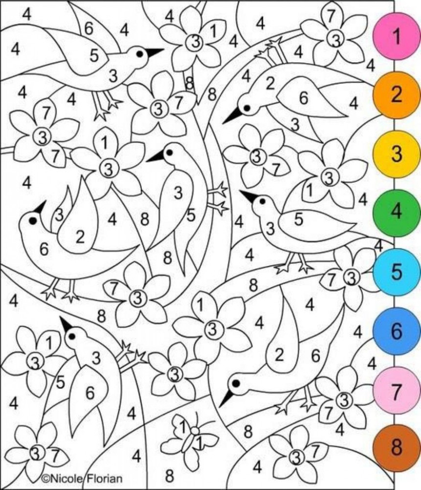 Птицы с цветами - Птицы - Раскраски антистресс