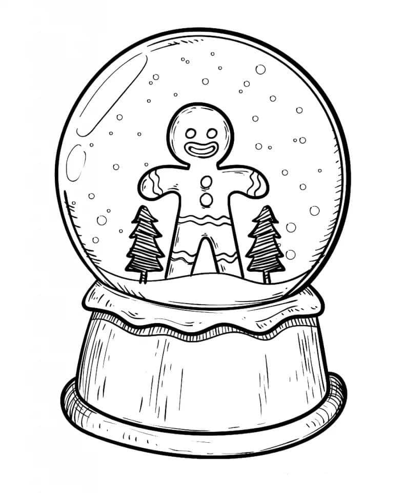 Снежный шар с пряничным человечком и елочками