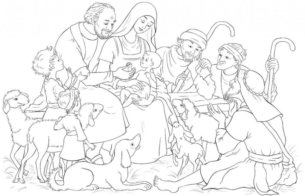 Раскраска - Пастухи у Иисуса