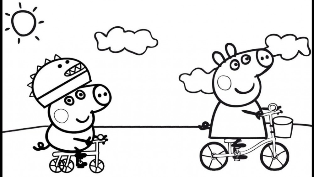 Джордж и Пеппа катаются на велосипедах