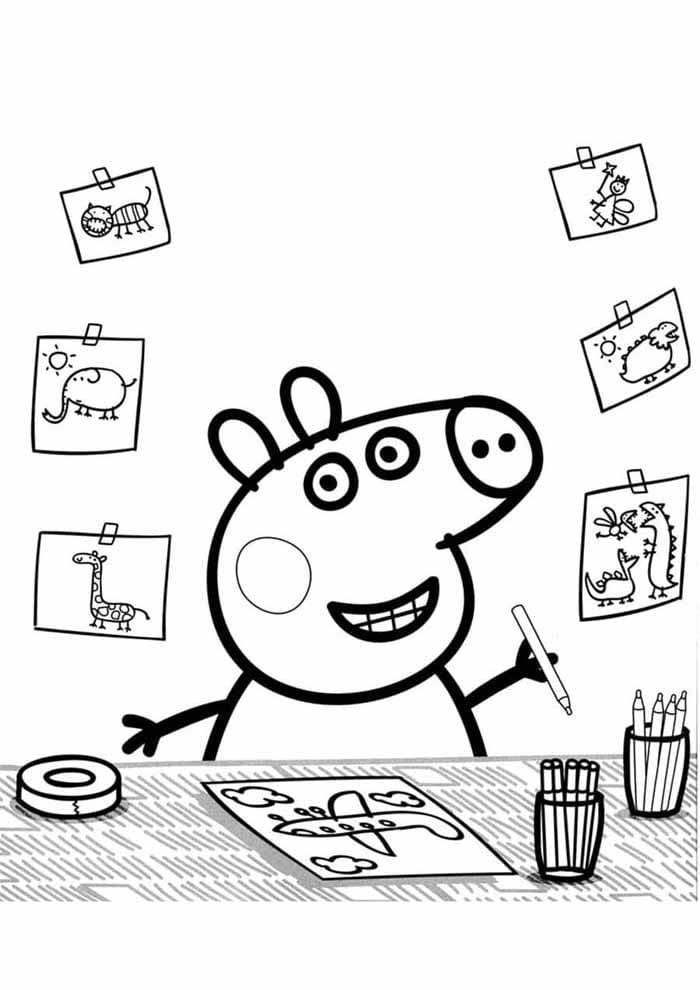 Свинка Пеппа занимается рисованием