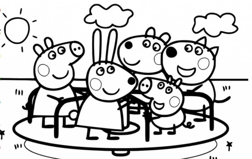 Раскраска Свинка Пеппа с друзьями - распечатать бесплатно