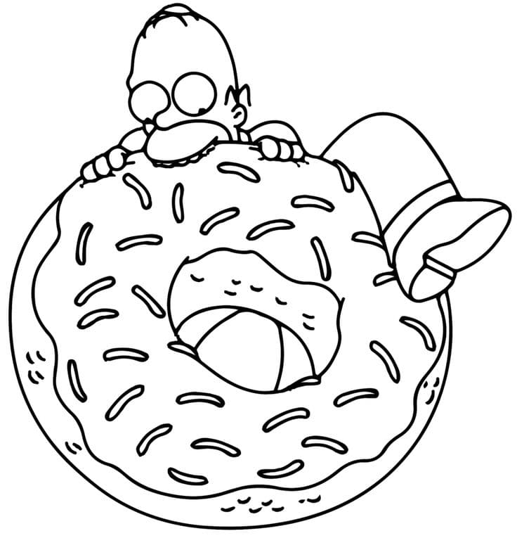 Гомер кушает гигантский пончик.