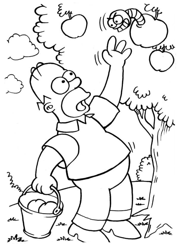 Гомер собирает яблоки в саду.