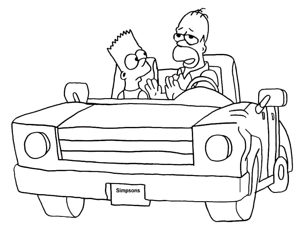 Гомер учит Барта водить машину.