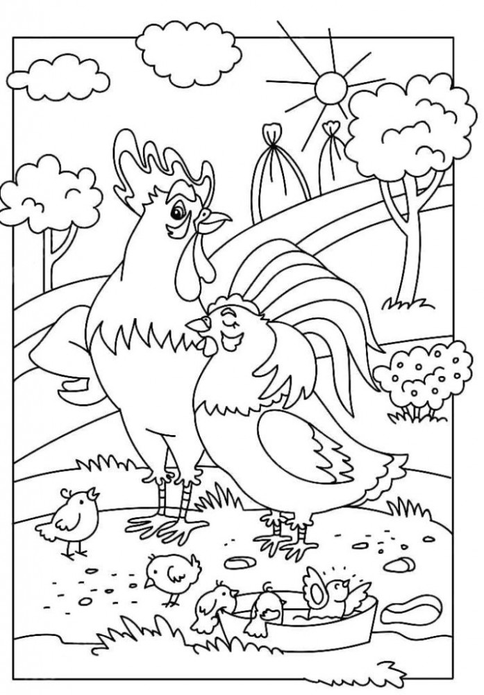 Раскраски Петух и Курица