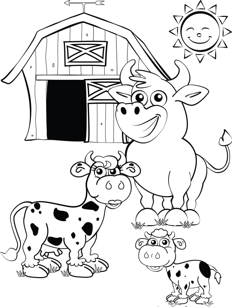 Раскраска Корова и теленок, скачать и распечатать раскраску раздела Животные и их детеныши