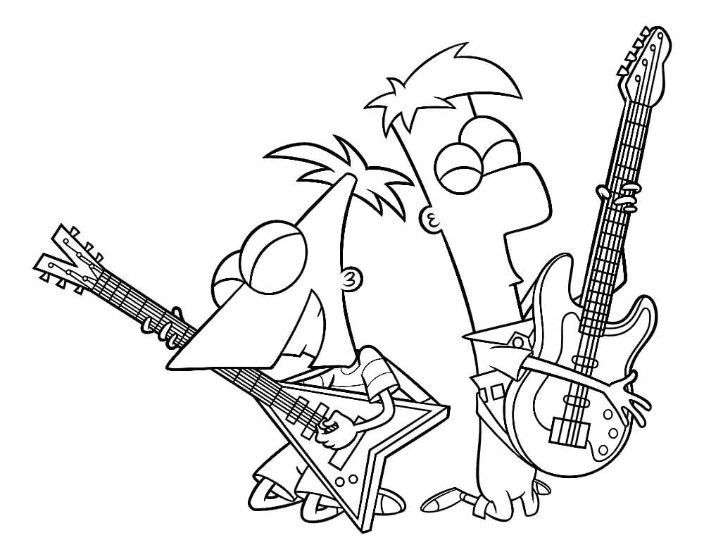 Финес и Ферб играют на гитарах
