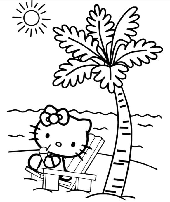 Hello Kitty кушает мороженое и загорает под пальмой