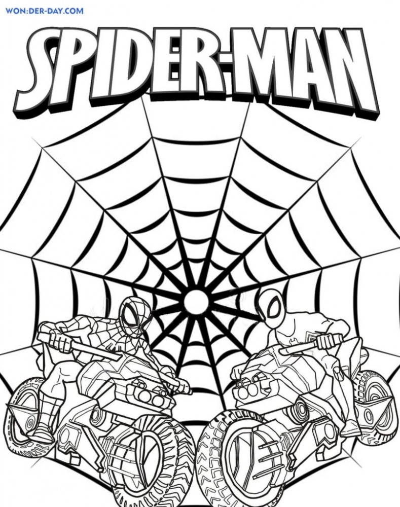 Раскраска человек-паук на мотоцикле распечатать | Spider man