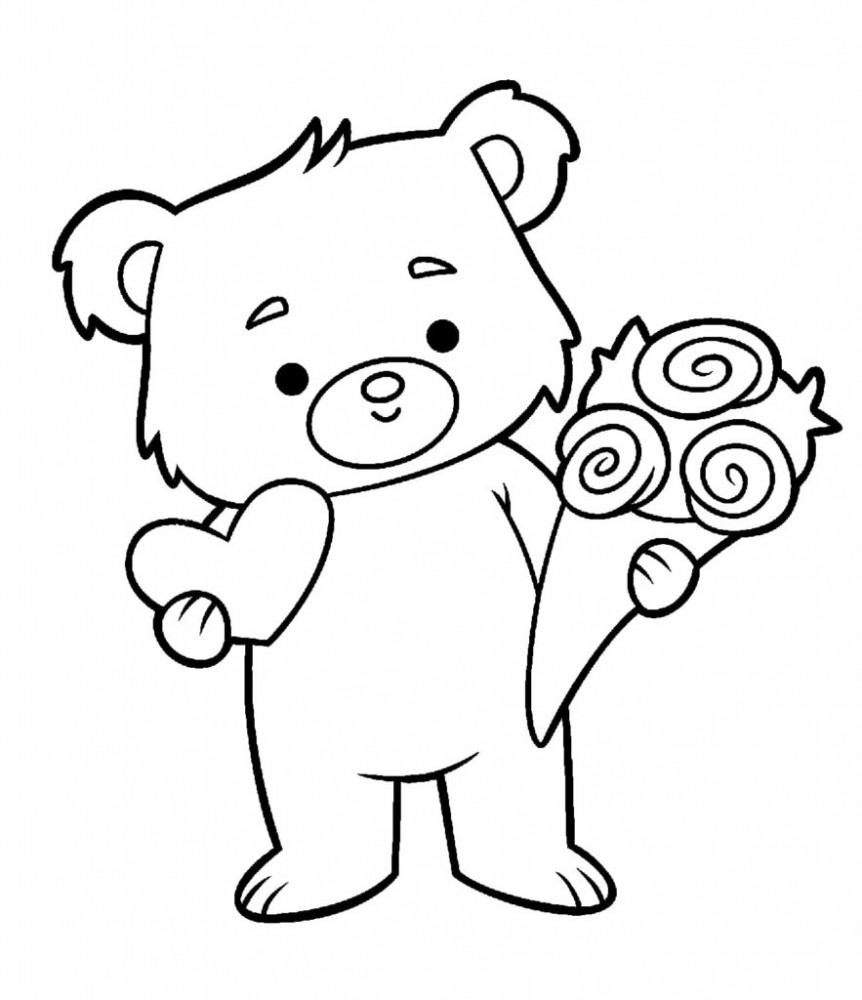 Медведь с букетом цветов