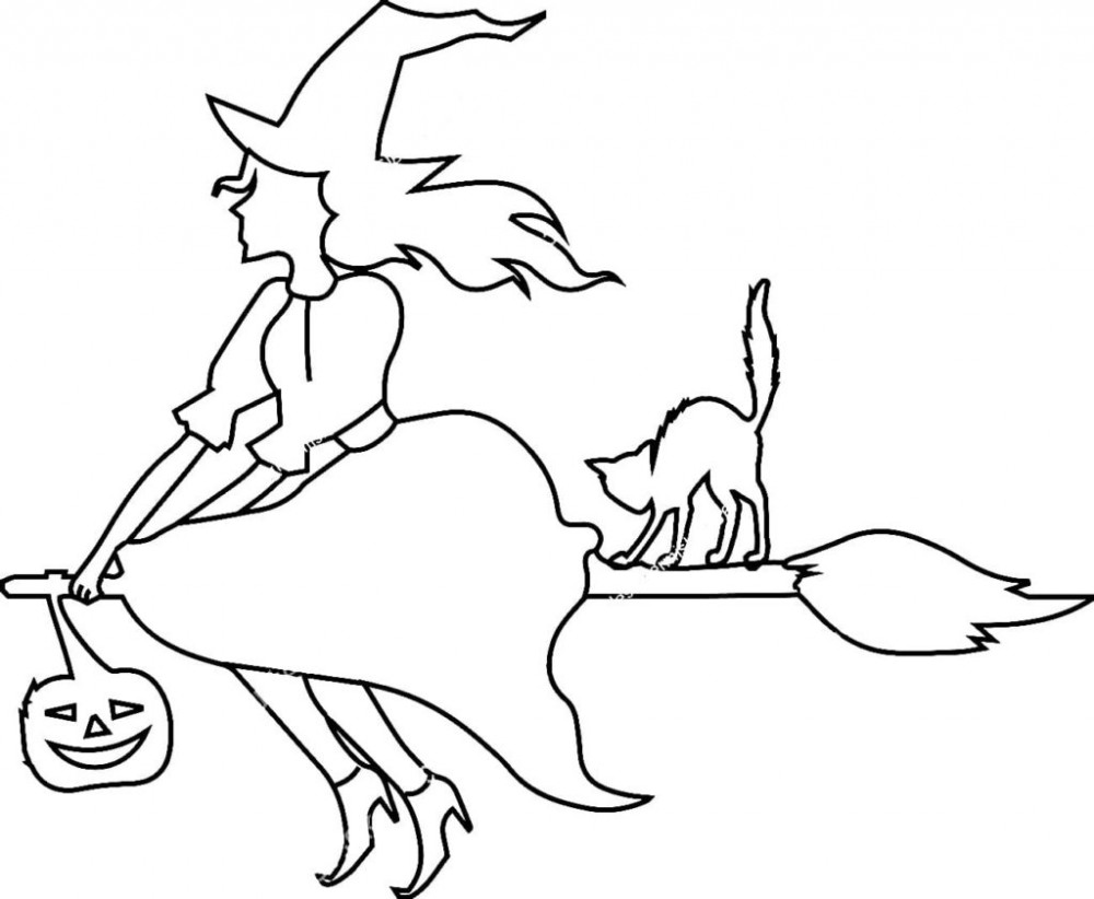 Трафарет ведьма с котом