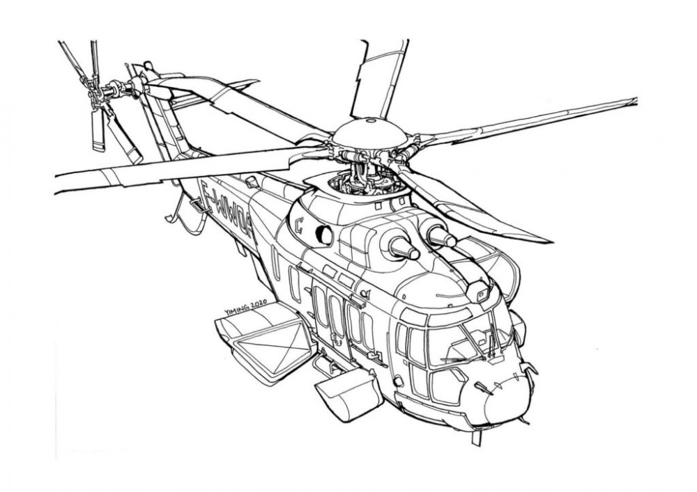 Военный вертолет — раскраска