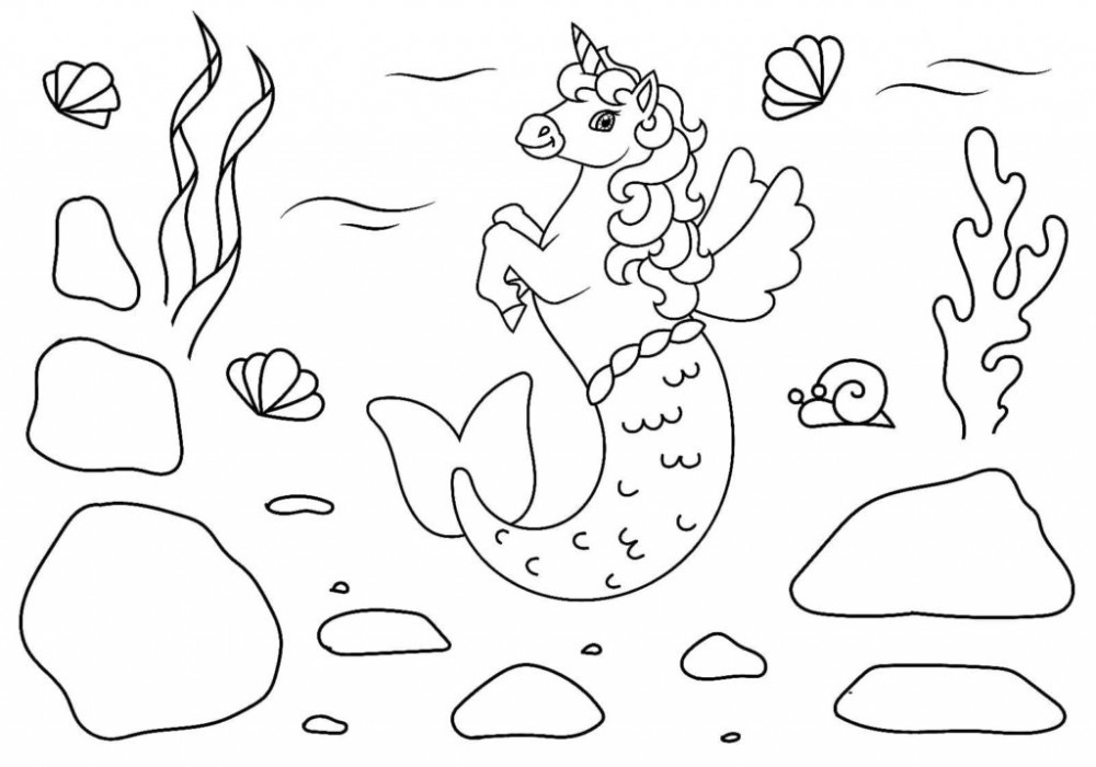 Сказочный единорог-русалка под водой