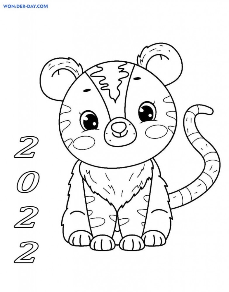 Картинка с тигром на Новый год 2022 для раскрашивания