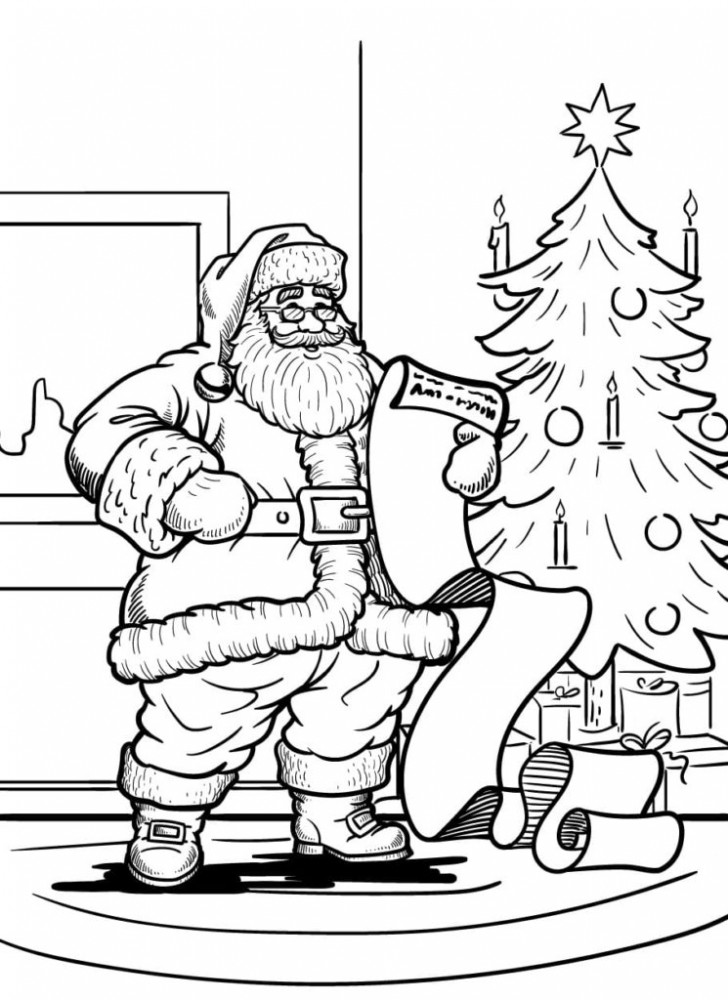Дед Мороз читает список подарков
