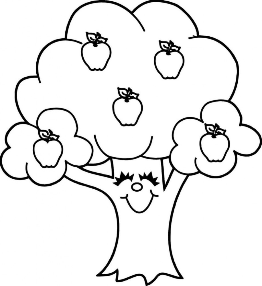 Раскраска Радостное дерево с яблоками: распечатать бесплатно, скачать