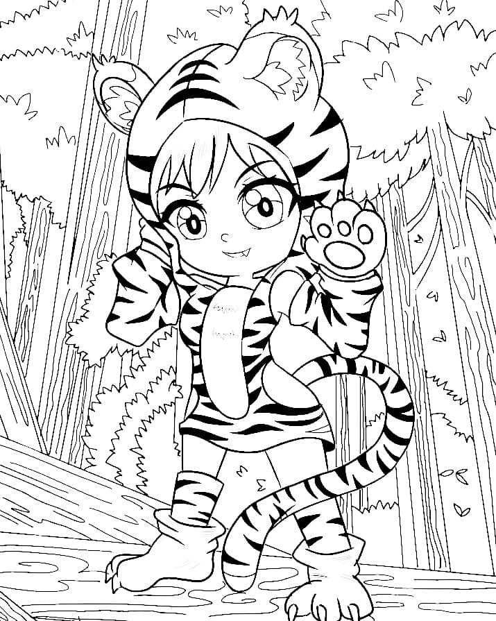 Кавай девочка в костюме тигра