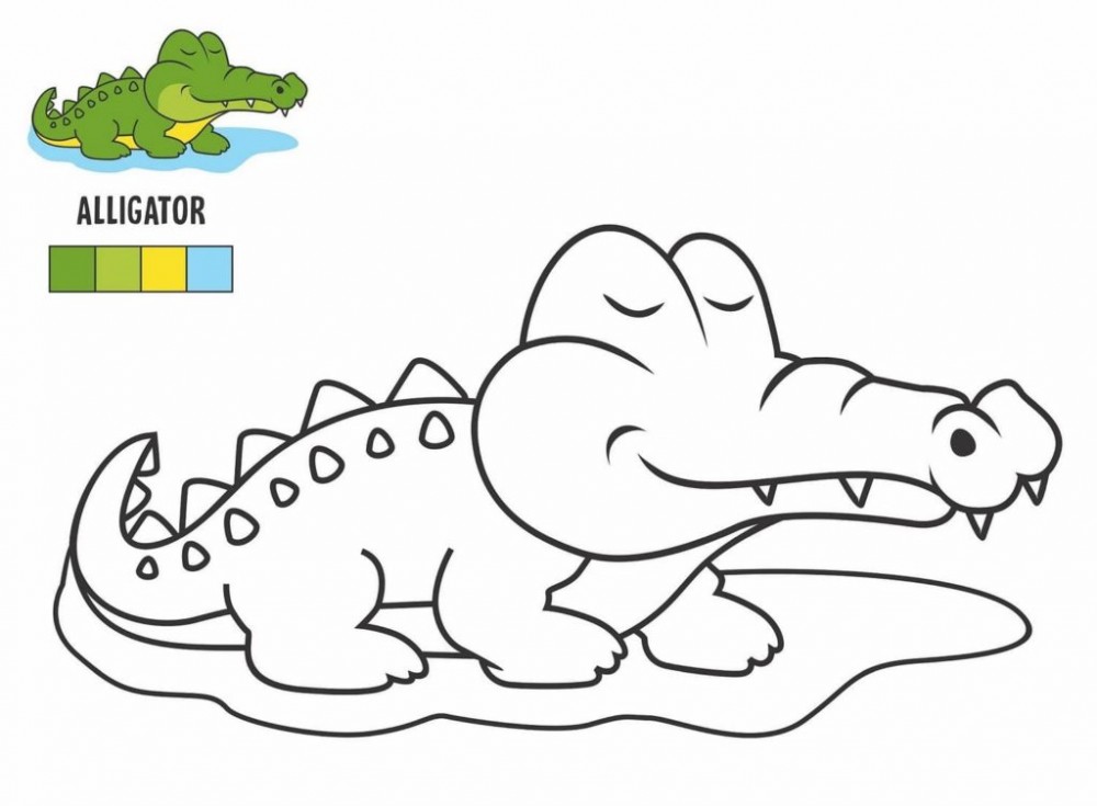 Крокодил с образцом для раскрашивания