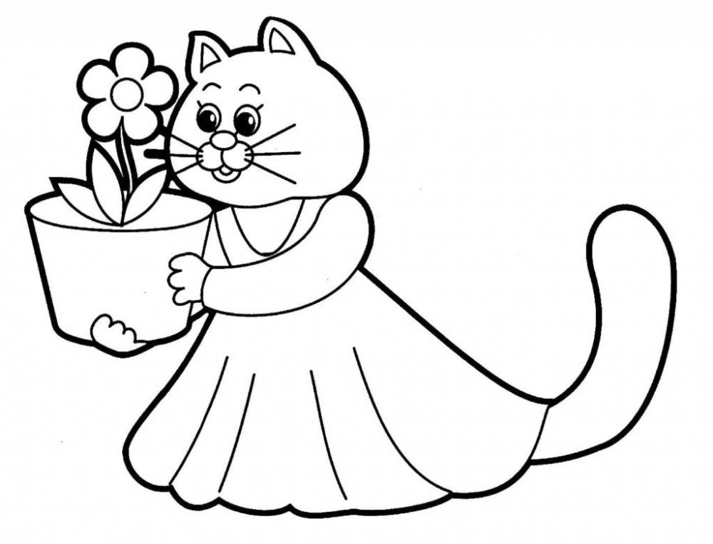 Кошка держит цветок