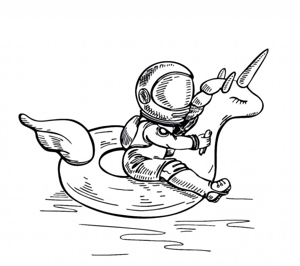 Космонавт на спасательном круге-единороге